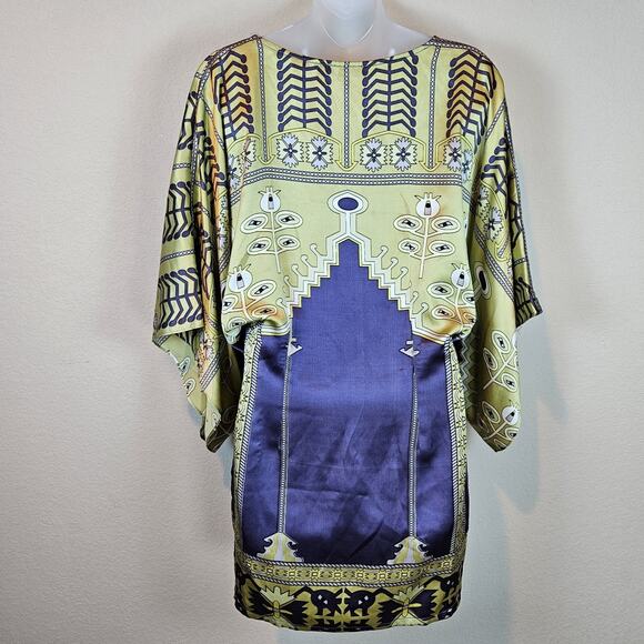 Mara Hoffman Y2K Silk Dress Shift Kimono Mini Short Art Deco Designer Womens M - Picture 5 of 16